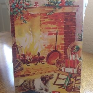 Three Vtg. Christmas Card/ Envelope/Collie Dog/Fireplace